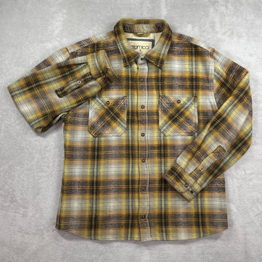 Gramicci Flannel Shirt Mens Medium Yellow Plaid Long Sleeve Gorpcore Hiking